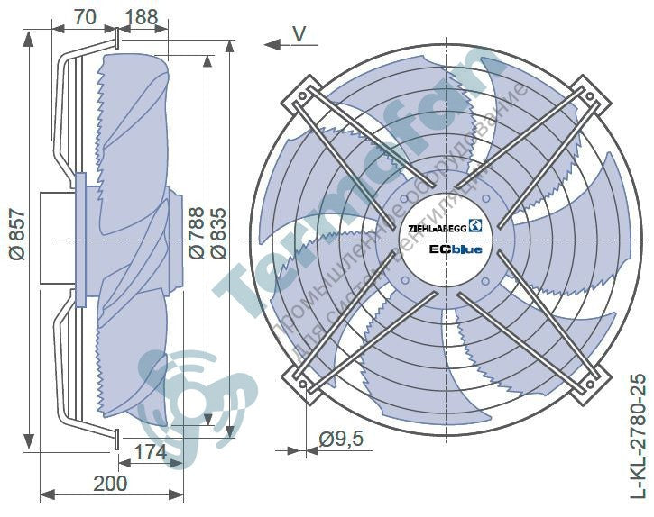 Drawing/dimension1 FN080-ZII.DG.V5P4 ZIEHL-ABEGG Axial Fan