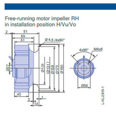 Drawing/dimension1 RH19L-2EP.W6.1R ZIEHL-ABEGG centrifugal fan