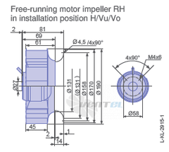 Drawing/dimension1 RH19V-2EP.W6.1R ZIEHL-ABEGG centrifugal fan