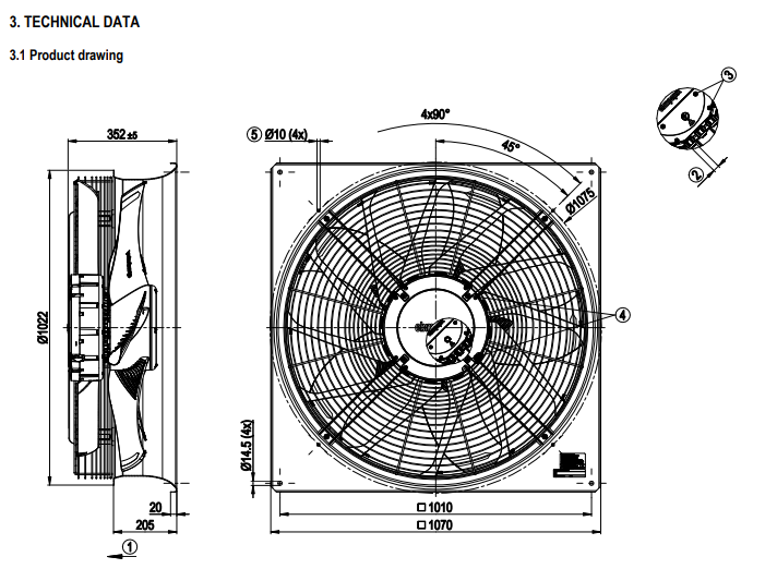 Drawing/dimension Ebmpapst W3G910-LU25-03/F01 Fan