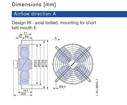 Drawing/dimension FB056-6EW.4F.3L ZIEHL-ABEGG Axial Fan