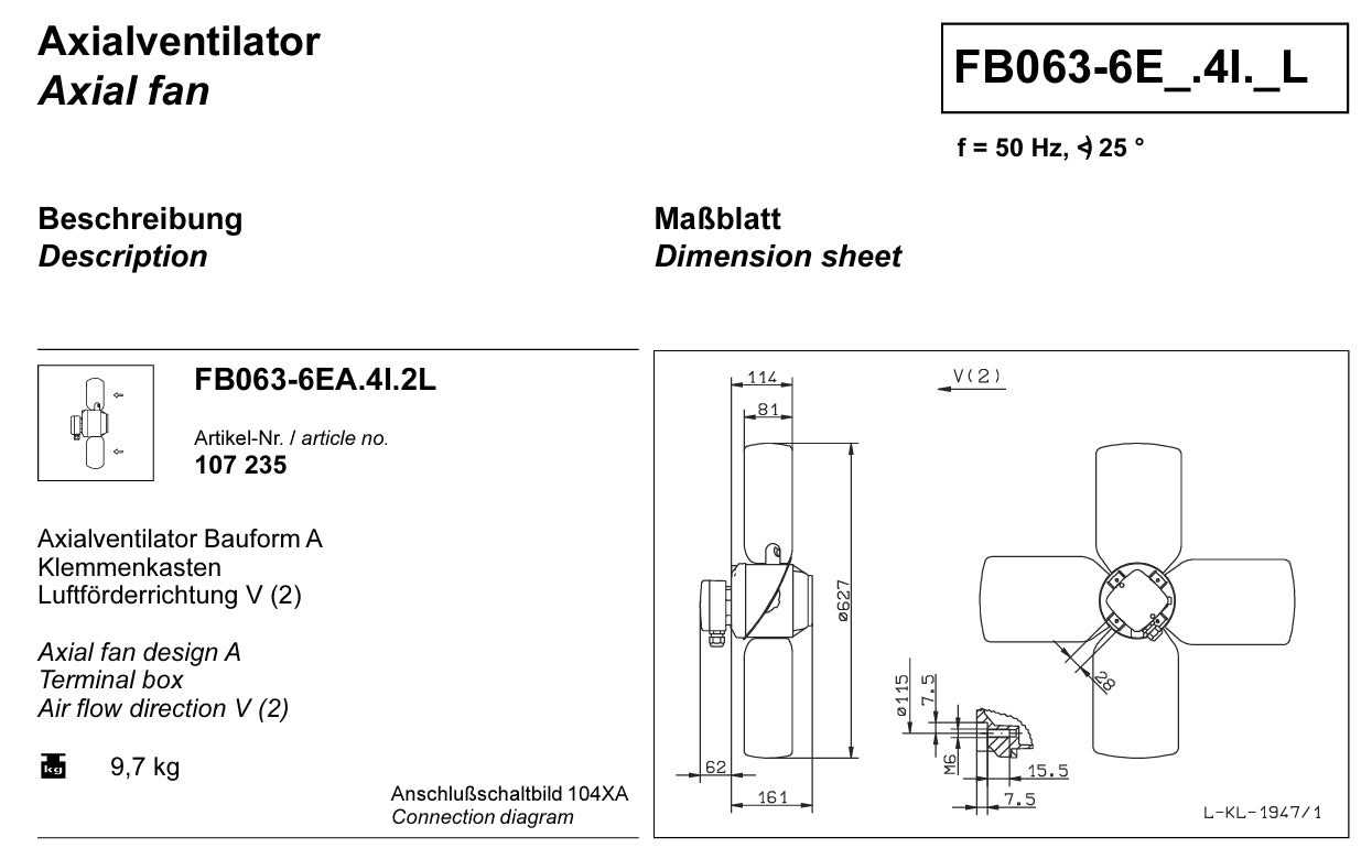 Drawing/dimension FB063-6EA.4I.2L ZIEHL-ABEGG Axial Fan