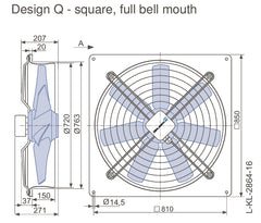 Drawing/dimension FC071-4DQ.7Q.V6 131070 ZIEHL-ABEGG Axial Fan