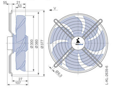 Drawing/dimension FN030-6IK.0E.V7 ZIEHL-ABEGG Axial Fan