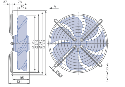 Drawing/dimension FN031-4EI.WD.V7 ZIEHL-ABEGG Axial Fan