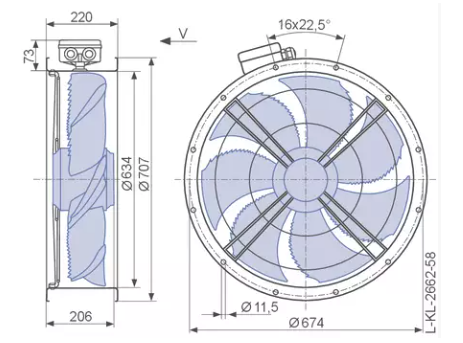 Drawing/dimension FN063-VDF.6N.V7P6 ZIEHL-ABEGG Axial Fan
