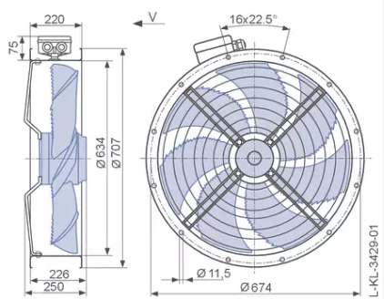 Drawing/dimension FN063-VDF.6N.V7P7 ZIEHL-ABEGG Axial Fan
