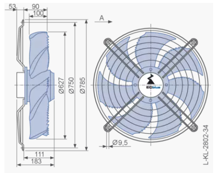 Drawing/dimension FN063-ZIW.GG.A7P3 ZIEHL-ABEGG Axial Fan