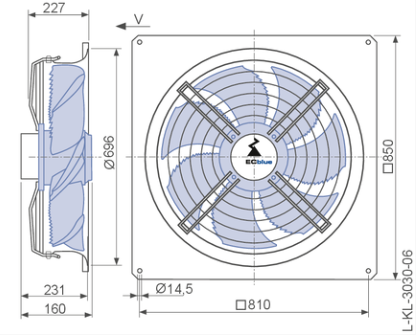 Drawing/dimension FN071-6IQ.BD.V7P3 ZIEHL-ABEGG Axial Fan