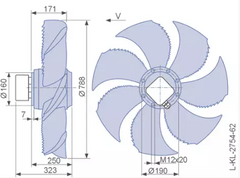 Drawing/dimension FN080-VDQ.7Q.V5P7 ZIEHL-ABEGG Axial Fan