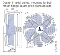 Drawing/dimension FN080-ZII.GL.V7P3 ZIEHL-ABEGG Axial Fan
