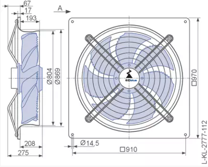 Drawing/dimension FN080-ZIQ.GL.A7P3 ZIEHL-ABEGG Axial Fan