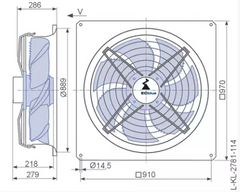 Drawing/dimension FN080-ZIS.DG.V5P4 ZIEHL-ABEGG Axial Fan