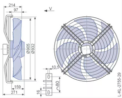 Drawing/dimension FN091-ADS.6N.V7P2 ZIEHL-ABEGG Axial Fan