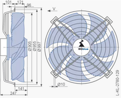Drawing/dimension FN091-ZII.GL.V5P1 ZIEHL-ABEGG Axial Fan
