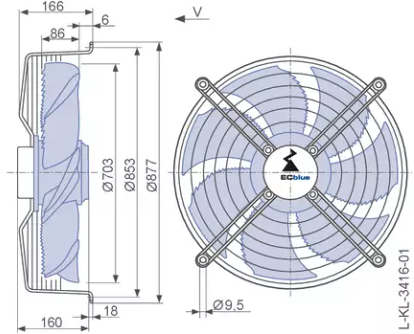 Drawing/dimension Front View FN071-6IK.BD.V7P3 ZIEHL-ABEGG Axial Fan