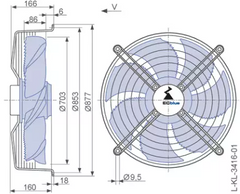 Drawing/dimension Front View FN071-6IK.BD.V7P3 ZIEHL-ABEGG Axial Fan