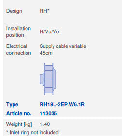 Drawing/dimension RH19L-2EP.W6.1R ZIEHL-ABEGG centrifugal fan