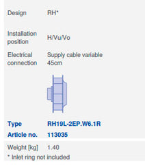 Drawing/dimension RH19L-2EP.W6.1R ZIEHL-ABEGG centrifugal fan