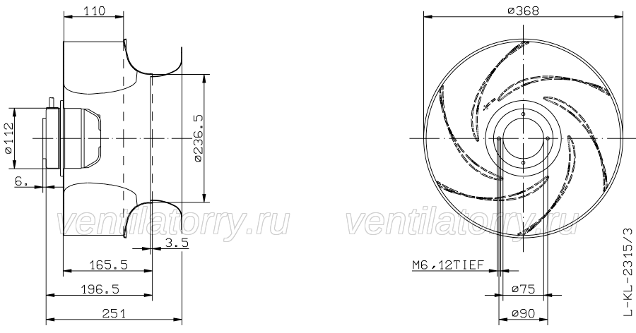Drawing/dimension RH35G-6DK.2A.1R ZIEHL-ABEGG centrifugal fan