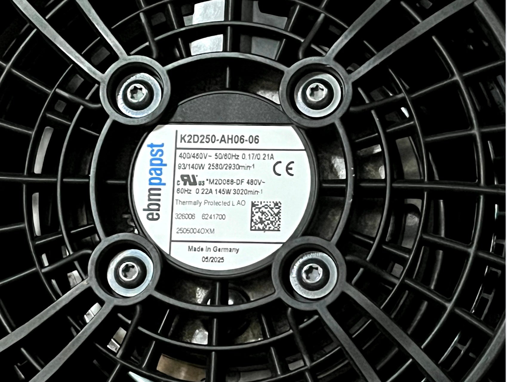 Ebm-papst K2D250-AH06-06 Centrifugal Fan nameplate