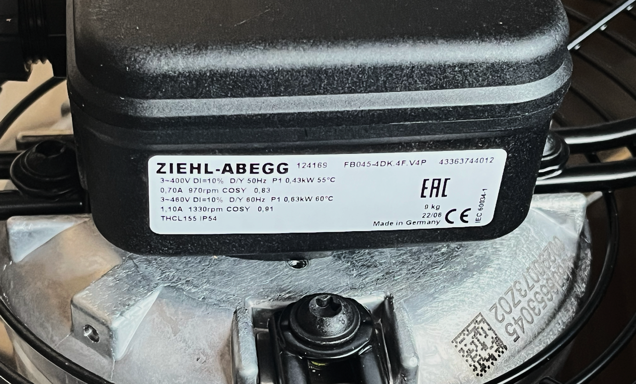 FB045-4DK.4F.V4P ZIEHL-ABEGG Axial Fan nameplate