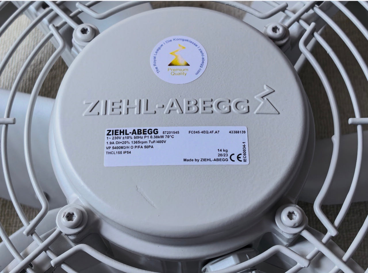FC045-4EQ.4F.A7 ZIEHL-ABEGG Axial Fan top view nameplate