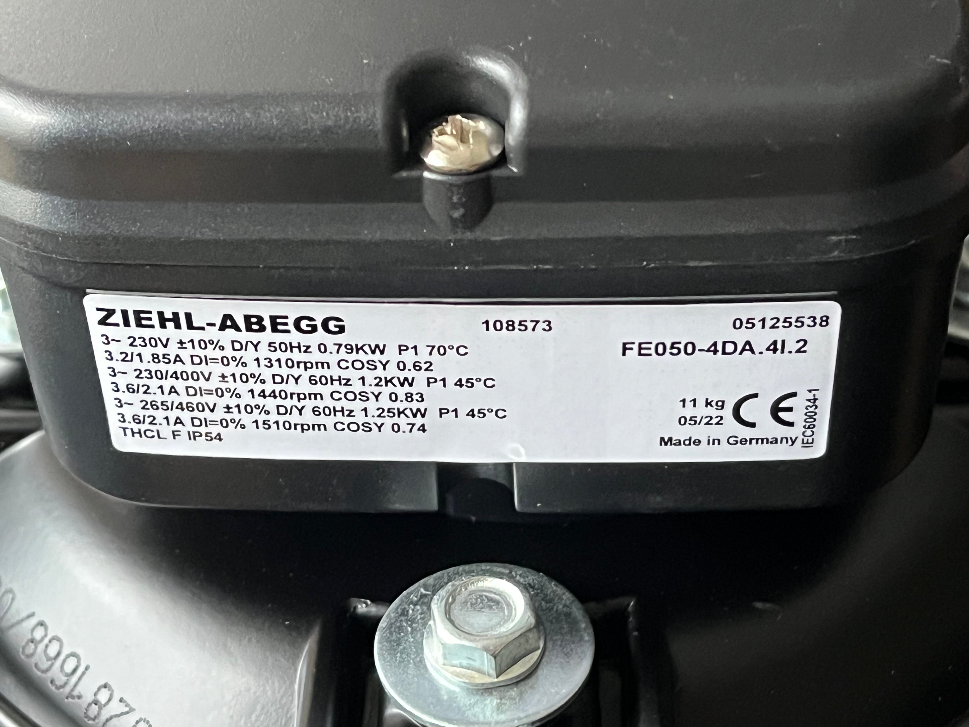 FE050-4DA.4I.2 ZIEHL-ABEGG Axial Fan nameplate