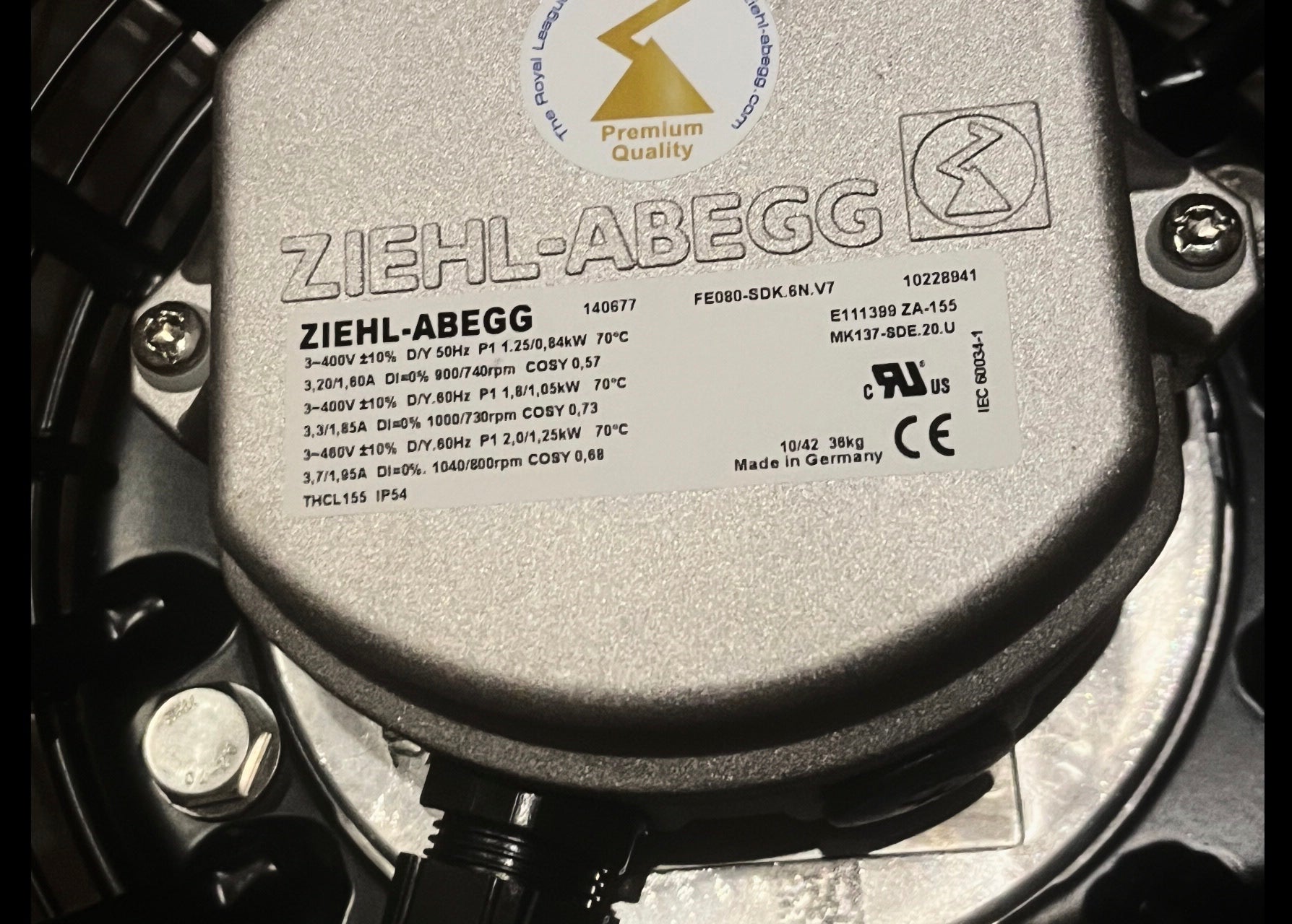 FE080-SDK.6N.V7 ZIEHL-ABEGG Axial Fan nameplate