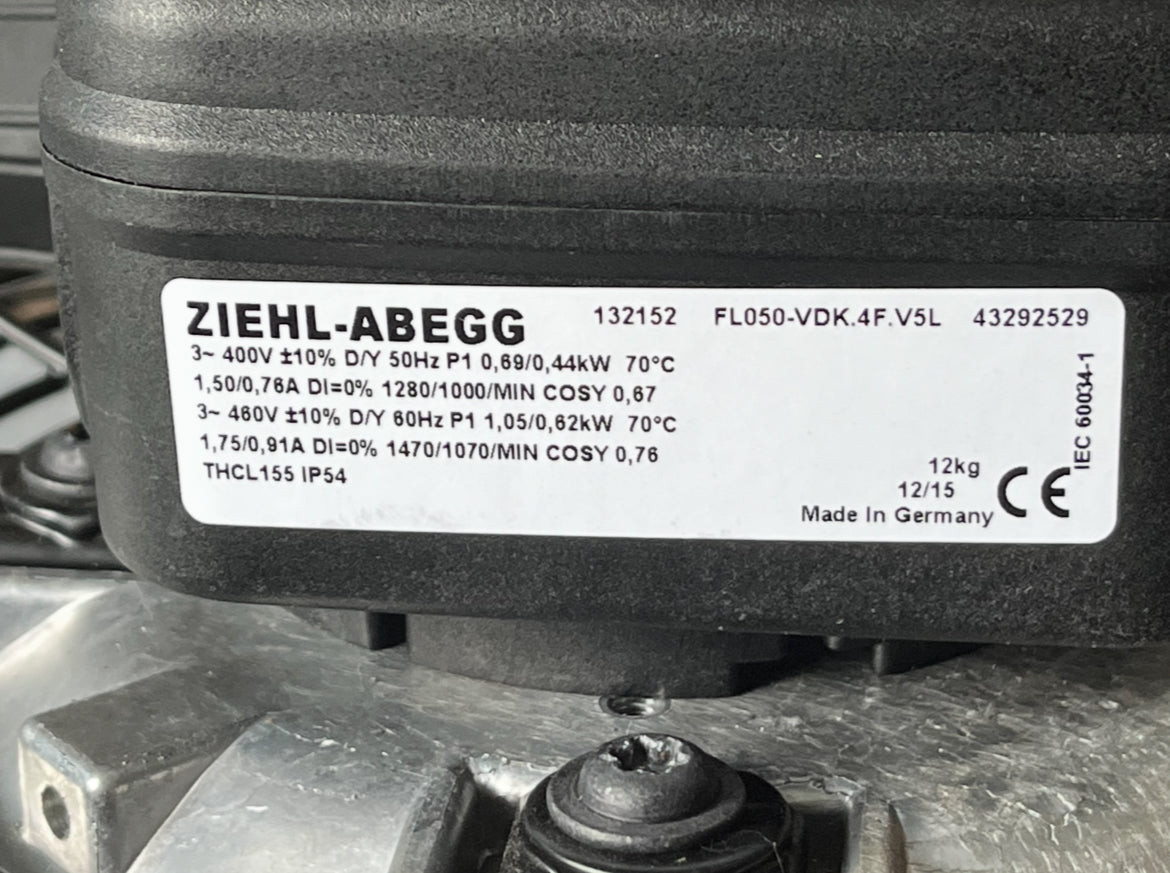 FL050-VDK.4F.V5L ZIEHL-ABEGG Axial Fan nameplate