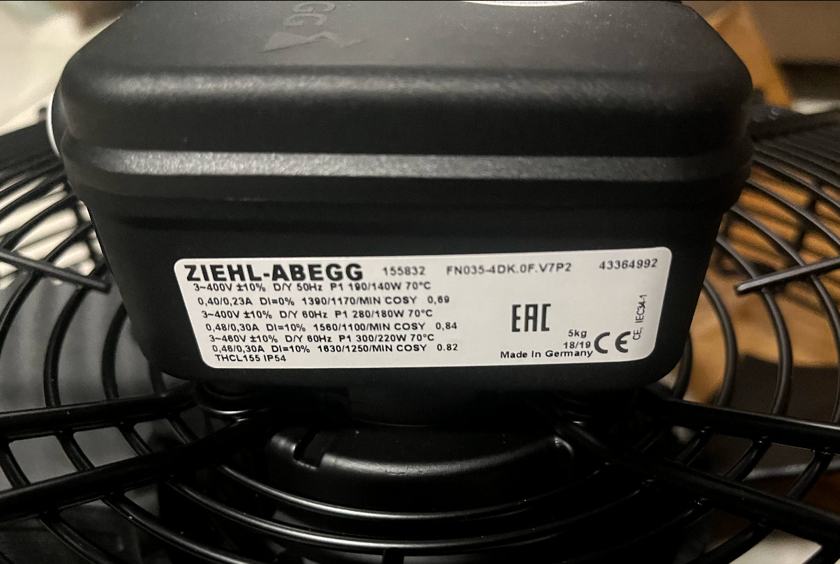 FN035-4DK.0F.V7P2 ZIEHL-ABEGG Axial Fan nameplate