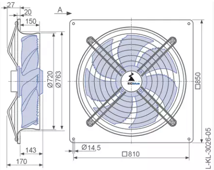 Drawing/dimension FN071-6IQ.BD.A7P3 ZIEHL-ABEGG Axial Fan