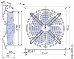 Drawing/dimension FN071-6IQ.BD.A7P3 ZIEHL-ABEGG Axial Fan