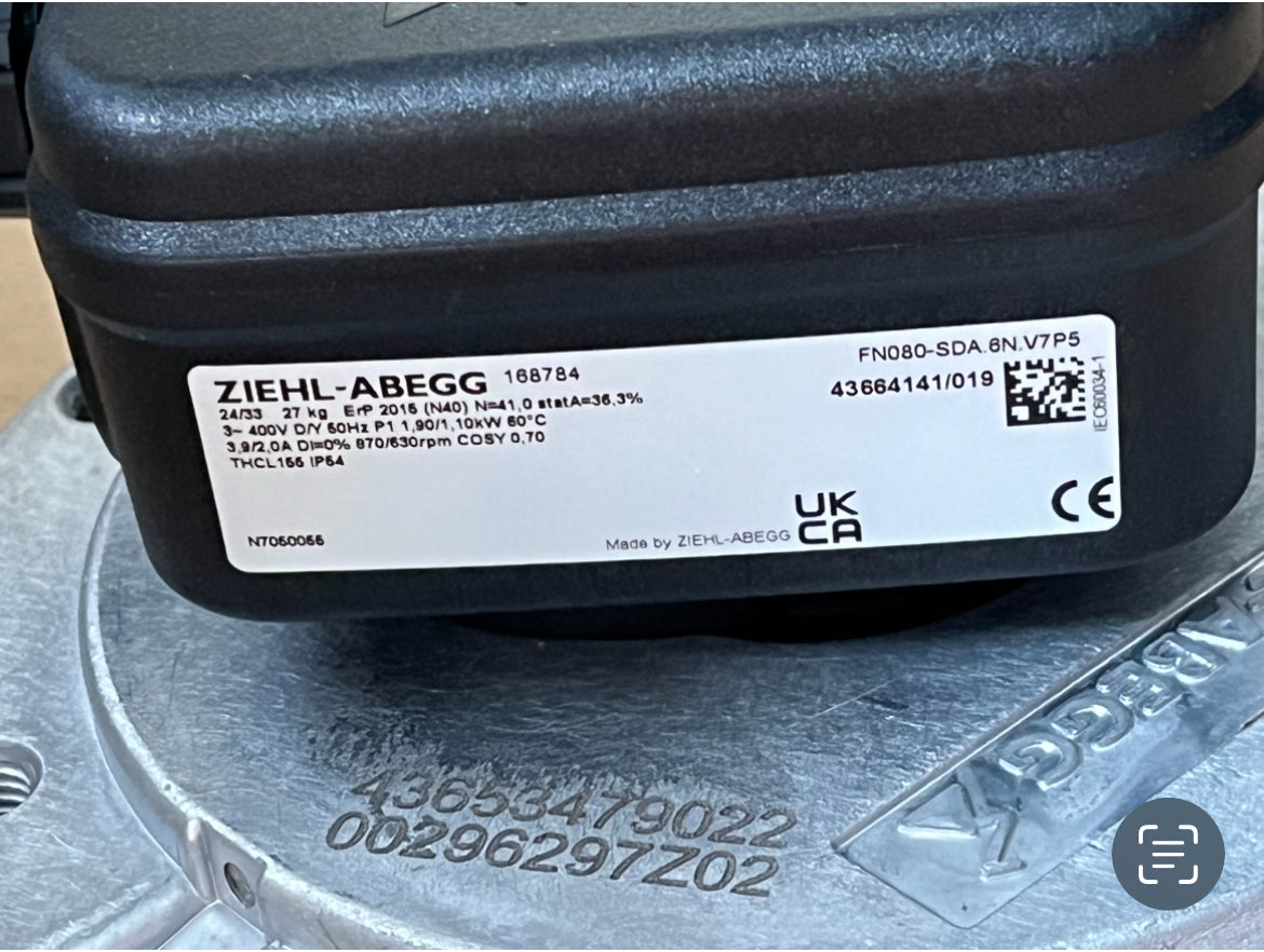 FN080-SDA.6N.V7 ZIEHL-ABEGG Axial Fan nameplate