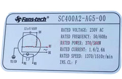 Fans-tech SC400A2-AG5-00 Centrifugal fan NAMEPLATE