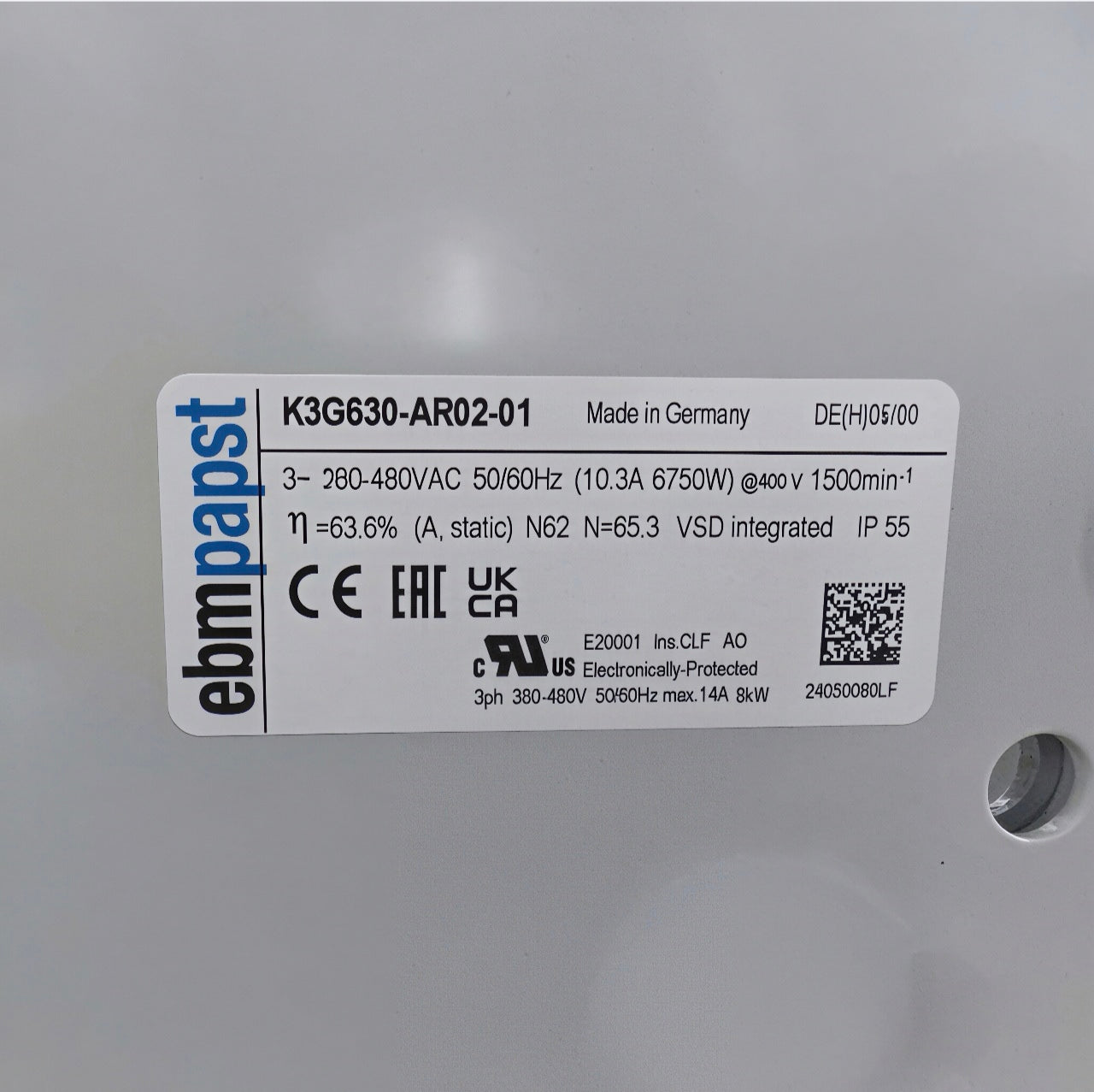 K3G630-AR02-01 ebm-papst Centrifugal Fan nameplate