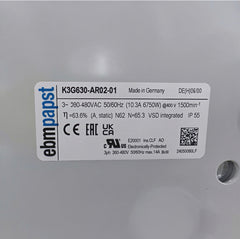K3G630-AR02-01 ebm-papst Centrifugal Fan nameplate