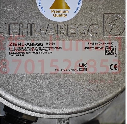 NAMEPLATE of FN063-VDK.6N.V7P7(Art No:169699)ZIEHL-ABEGG Axial Fan