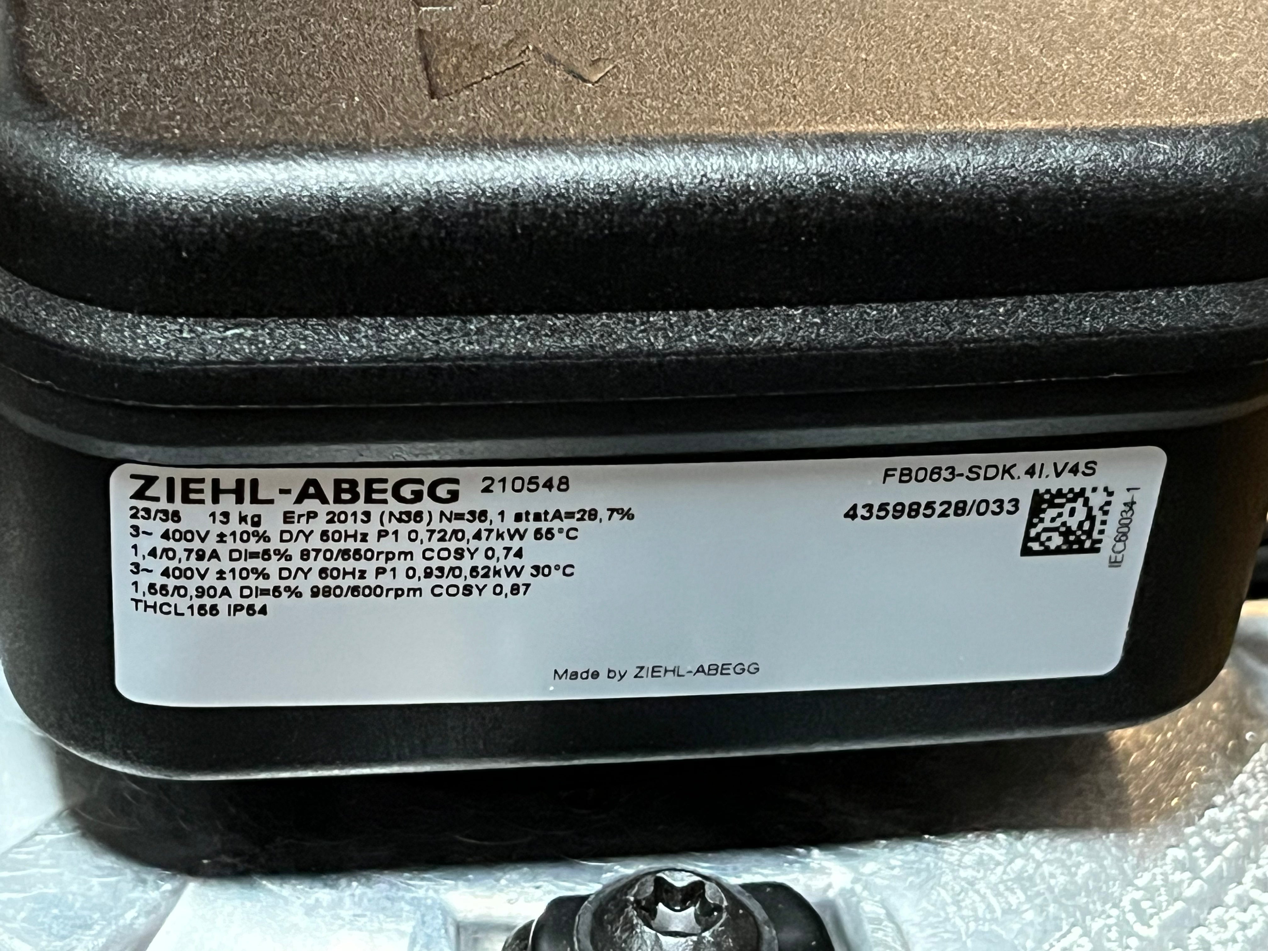Nameplate of FB063-SDK.4I.V4S ZIEHL-ABEGG Axial Fan
