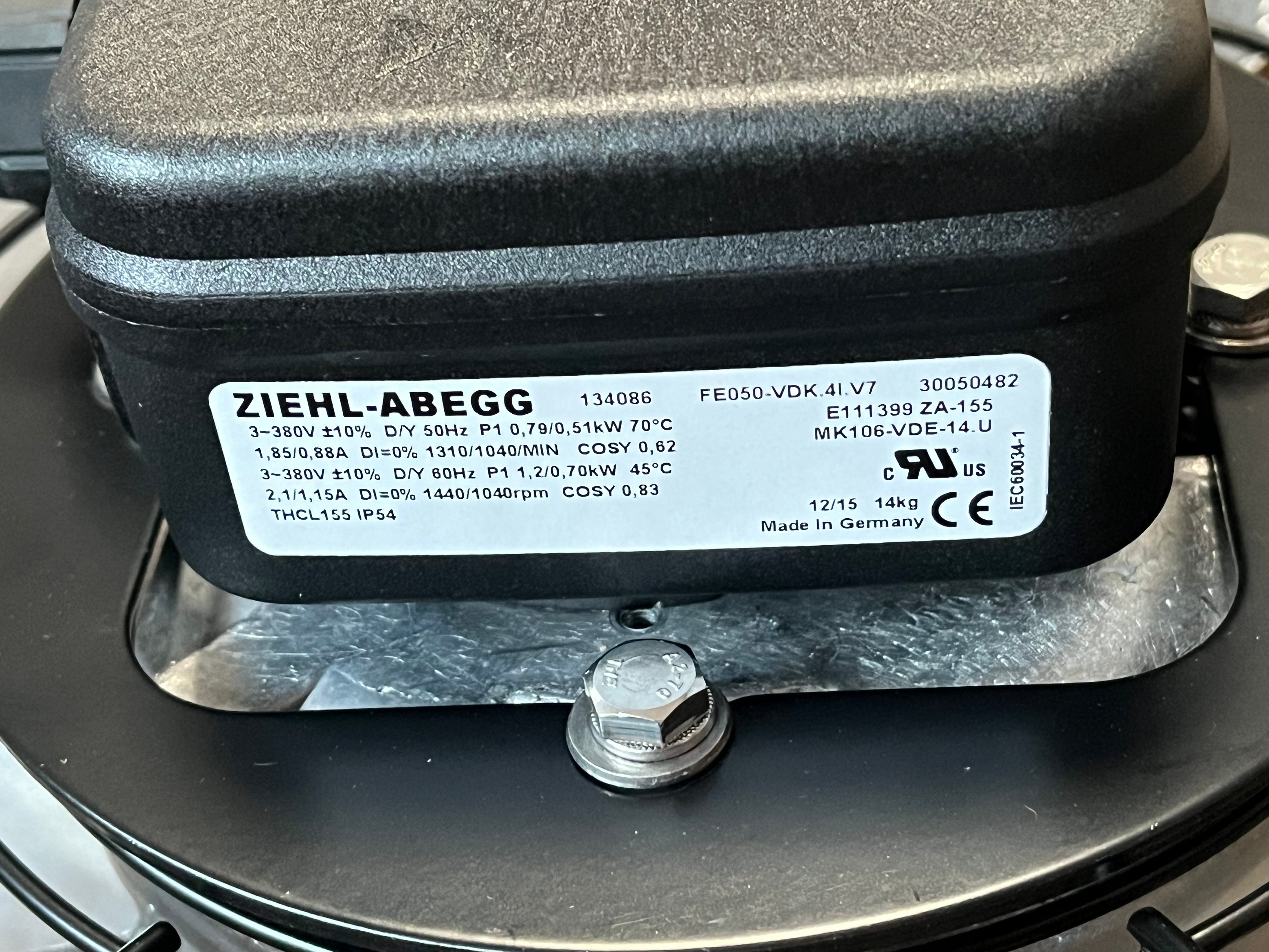 Nameplate of FE050-VDK.4I.V7 ZIEHL-ABEGG Axial Fan