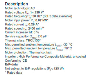 Parameters RH19L-2EP.W6.1R ZIEHL-ABEGG centrifugal fan
