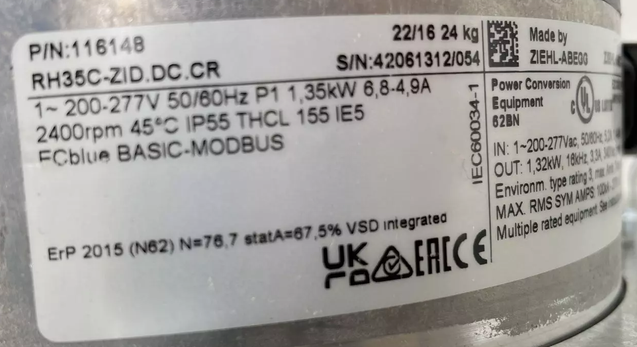 Parameters RH35C-ZID.DG.CR ZIEHL-ABEGG centrifugal fan