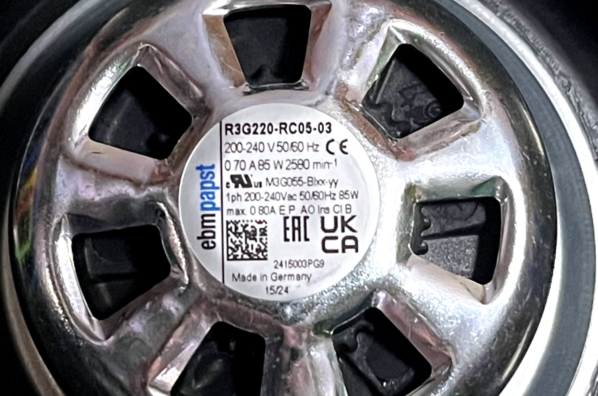 R3G220-RC05-03 ebm-papst Centrifugal fan nameplate