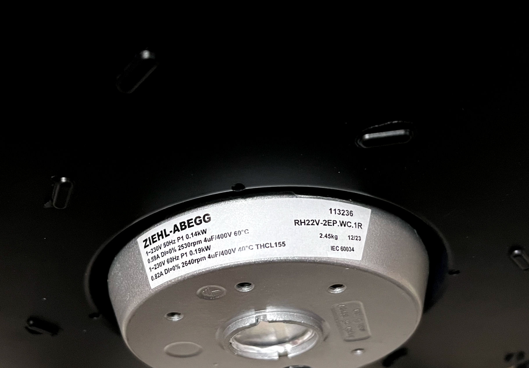 RH22V-2EP.WC.1R ZIEHL-ABEGG centrifugal fan nameplate