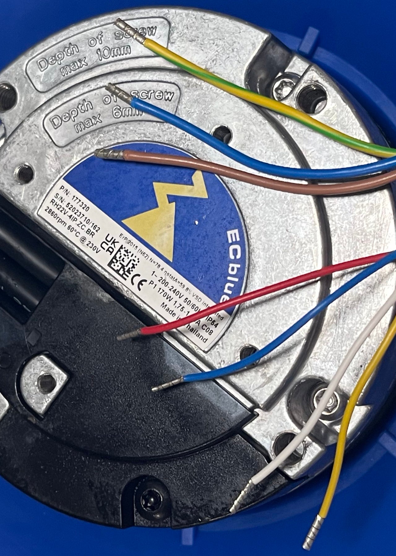 RH22V-4IP.ZC.BR ZIEHL-ABEGG centrifugal fan nameplate & label