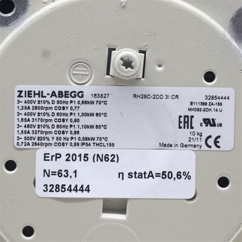 RH28C-2DD.3I.CR ZIEHL-ABEGG centrifugal fan NAMEPLATE
