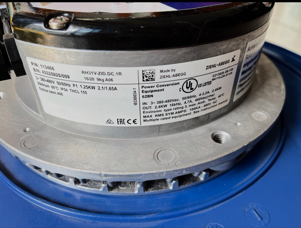 RH31C-ZIK.DC.1R ZIEHL-ABEGG centrifugal fan 380/480v