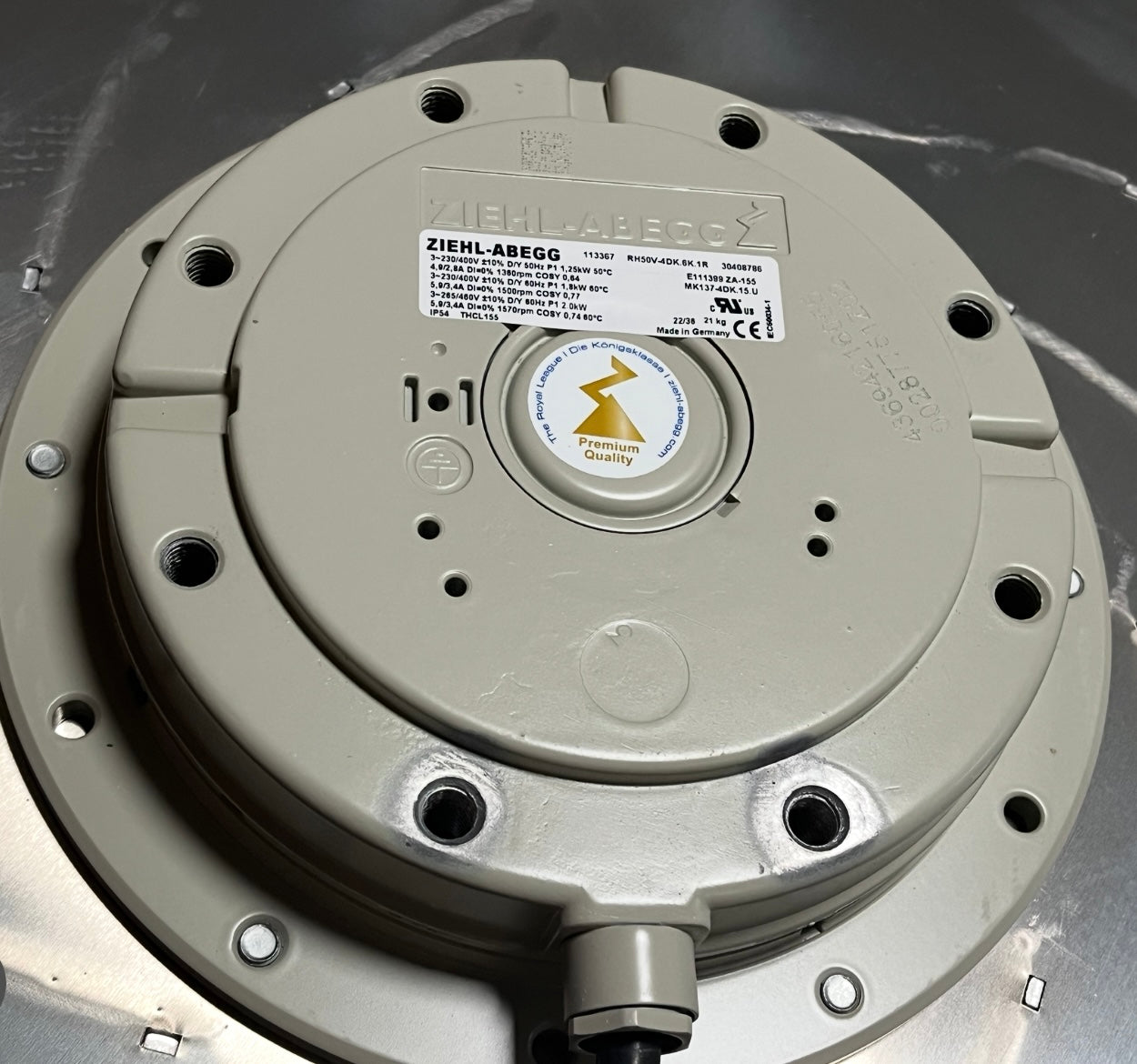 RH50V-4DK.6K.1R ZIEHL-ABEGG centrifugal fan nameplate