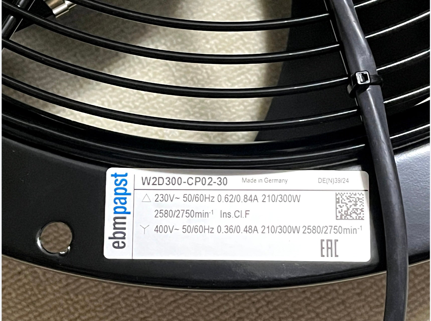 W2D300-CP02-30 ebmpapst Axial fan nameplate