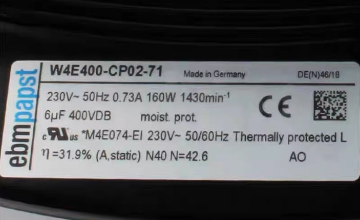 W4E400-CP02-71 EBMpapst Axial Fan NAMEPLATE